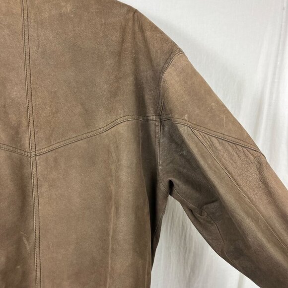 Vintage 90s Leather Bomber Jacket Men L Oversize Aviator Distressed Slouch Baggy - Picture 11 of 16